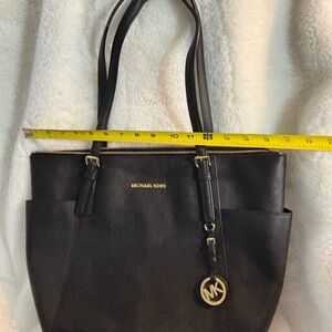 Michael Kors Black Leather Tote with Gold Hardware